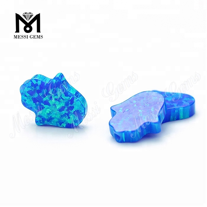 Blå 11 x 13 x 2,5 mm Lab skabt syntetisk opal Hamsa sten