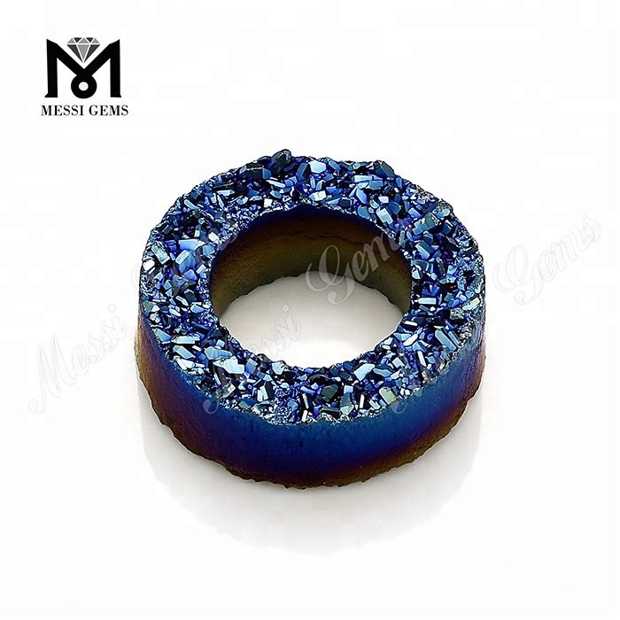 Engros blå farve Dæk Form Naturlig Druzy Agate Stone