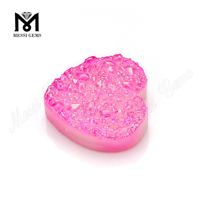 Pink Farve Hjerte Form Naturlig Druzy Stone