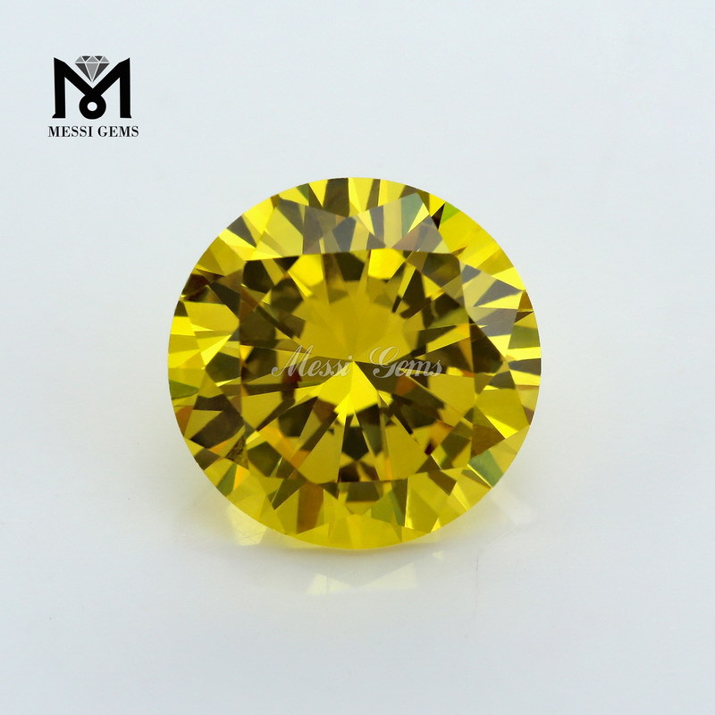 Gylden gul top skinnende rund diamantskåret syntetisk cubic zirconia ædelsten