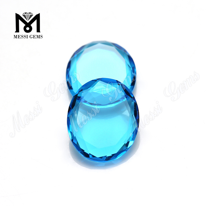 Aquablå Oval stort vinduesskåret glassten