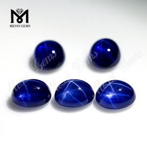 Wuzhou engrospris syntetisk blå stjerne safir oval sten