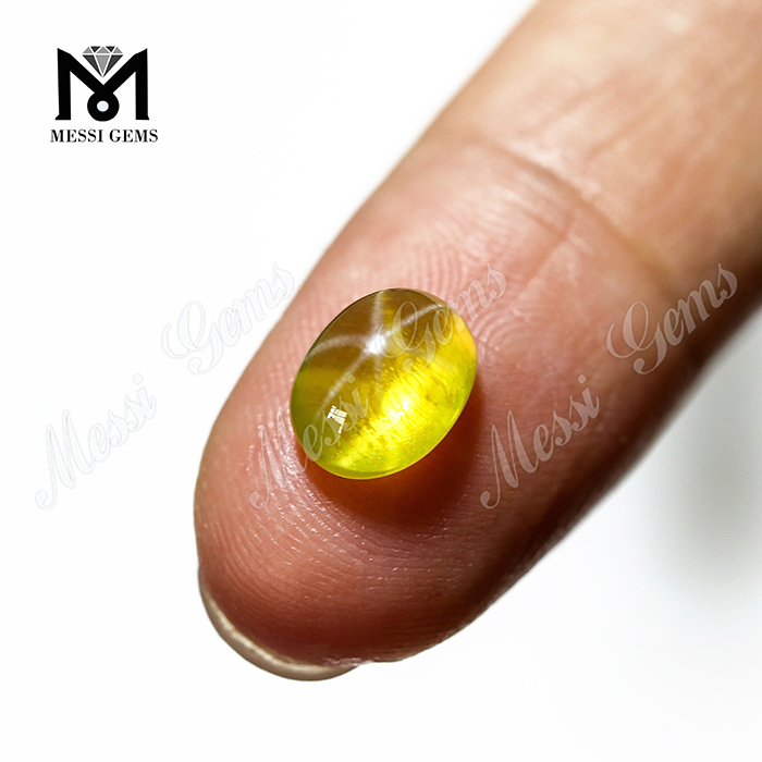 Syntetisk safir oval form cabochon gul stjerne safir pris