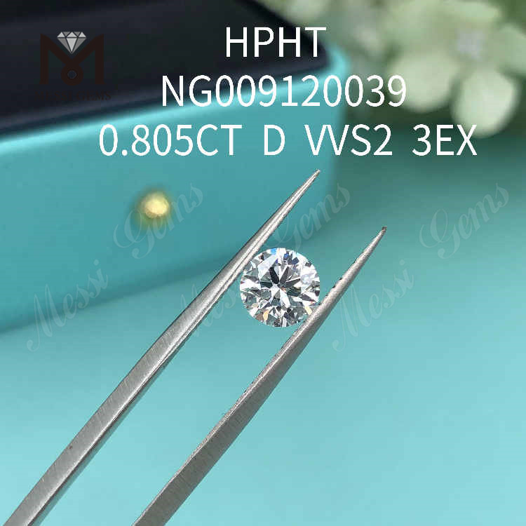 0.805CT D VVS2 hvid rund laboratoriedyrket diamant 3EX
