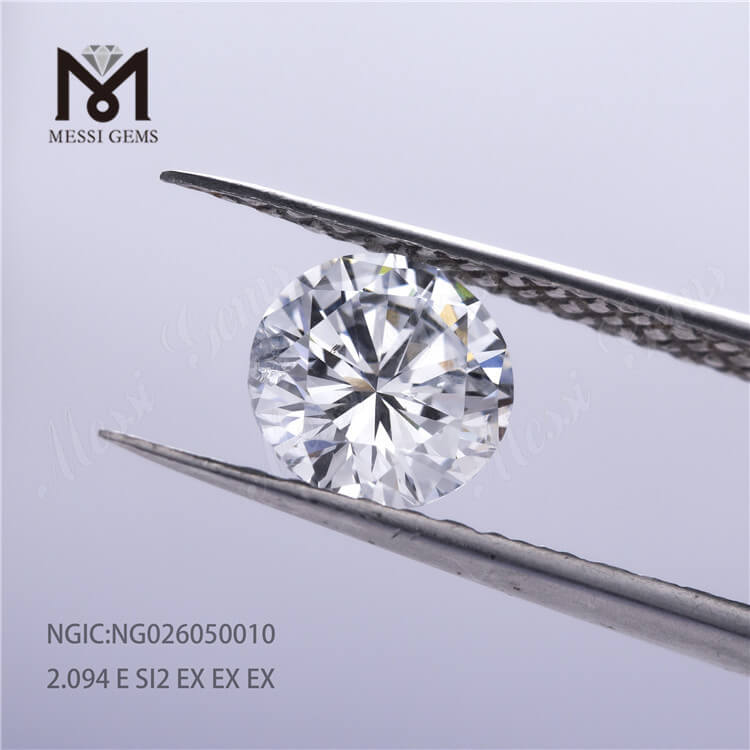 2.09ct E SI2 Lab-dyrkede diamanter rundskårne HPHT CVD NGIC-certifikat