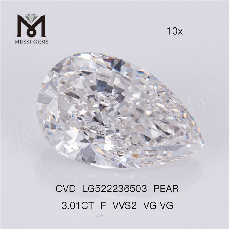 3.01CT F VVS2 VG VG CVD Pæreform Lab Grown Diamond 