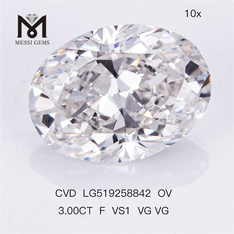 3ct F VS1 VG VG CVD IGI Menneskeskabt diamant OVAL Høj kvalitet