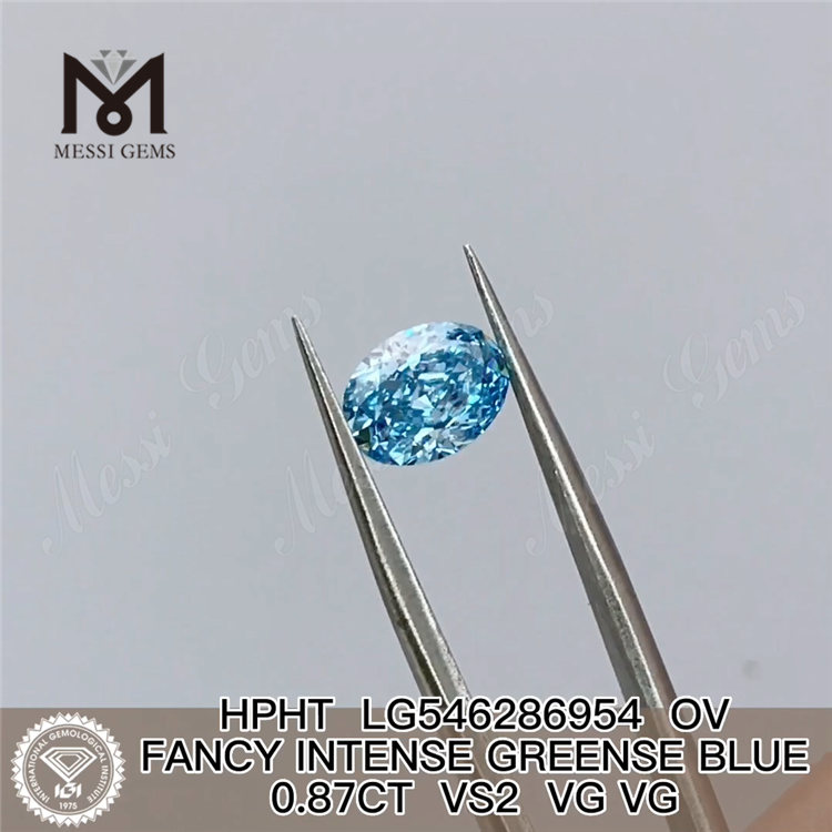 0.87CT OV FANCY INTENSE GREENSE BLUE VS2 VG VG HPHT lab diamant LG546286954