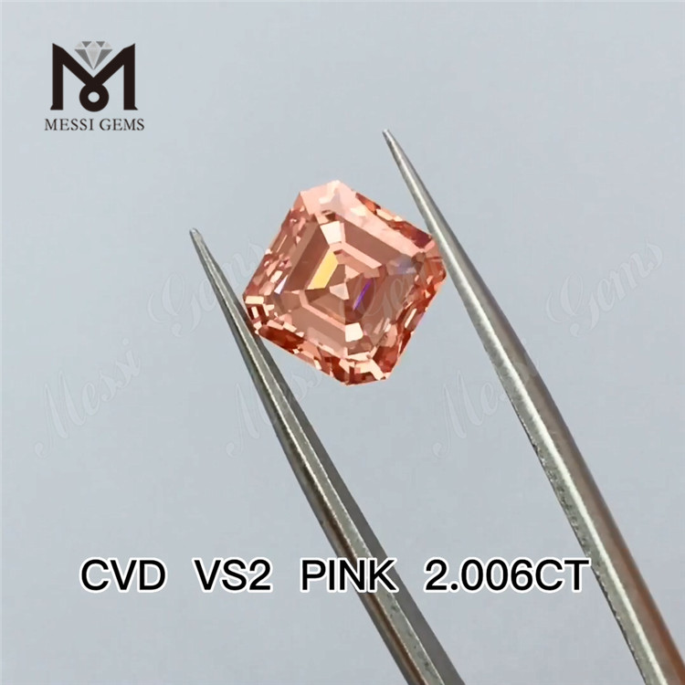 2.006ct pink Asscher Cut lab dyrkede diamanter engrospris Pink lab diamant billig