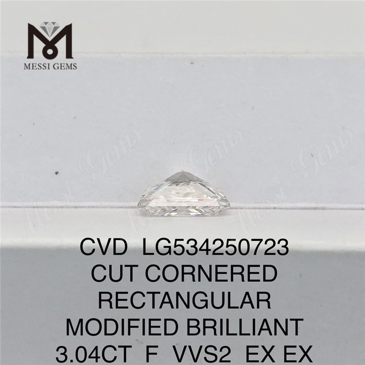 3.04CT rektangulært slebet F VVS2 EX EX højkvalitets menneskeskabte diamanter CVD LG534250723 