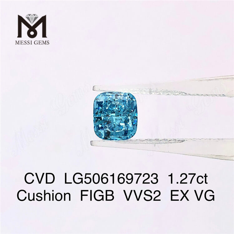 1,27 karat FIG Cushion Cut VVS lab skabt blå diamant 6,55X5,93X3,97MM