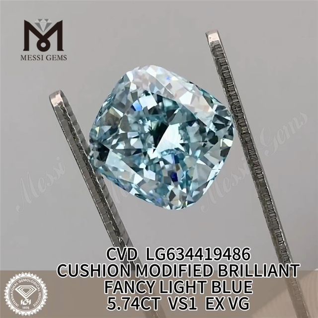 5.74CT Cushion MODIFIED BRILLIANT FANCY LYS BLUE Simulerede diamanter VS1 EX VG CVD LG634419486