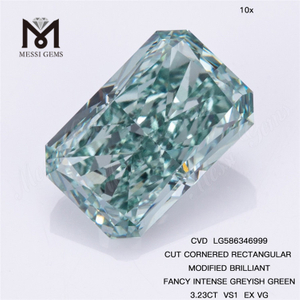 3.23CT VS1 EX VG CUT HJØRNEDE REKTANGULÆR Fancy Green Lab Diamond Cvd LG586346999 