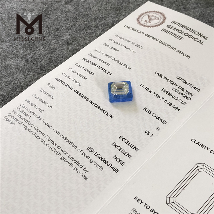 5.06CT EM H VS1 overkommelige laboratorieskabte diamanter IGI Certified Sustainable Luxury丨Messigems CVD LG606331485