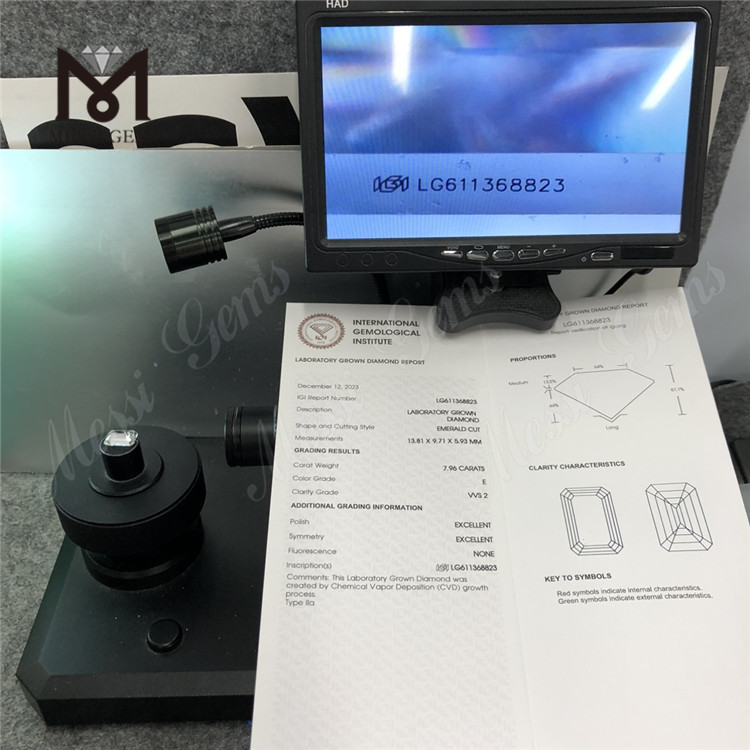 7.96CT E VVS2 smaragdskåret diamantlaboratoriet CVD LG611368823丨Messigems \t