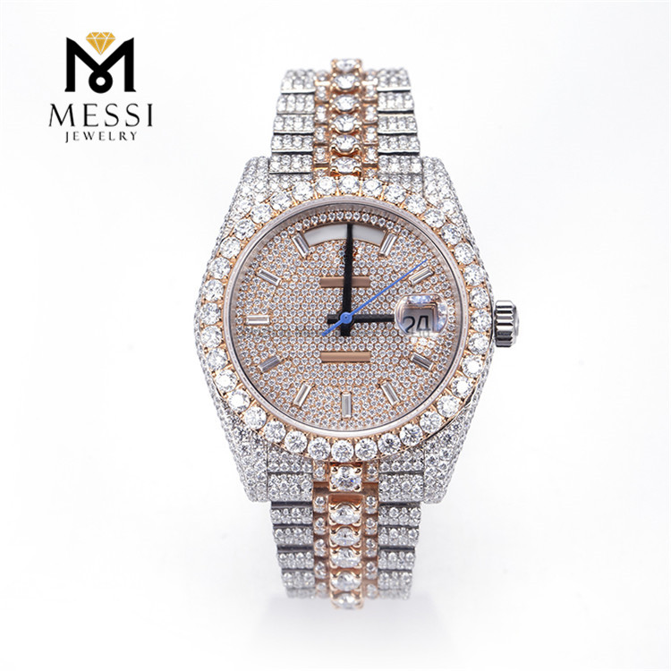 Custom Luxury 925 Silver Iced Out VVS Herre Moissanite Watch