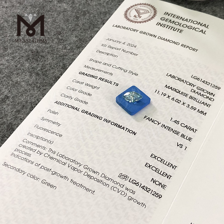 1.45CT MQ FANCY INTENSE BLUE VS1 cvd diamanter til salg CVD LG614321259丨Messigems