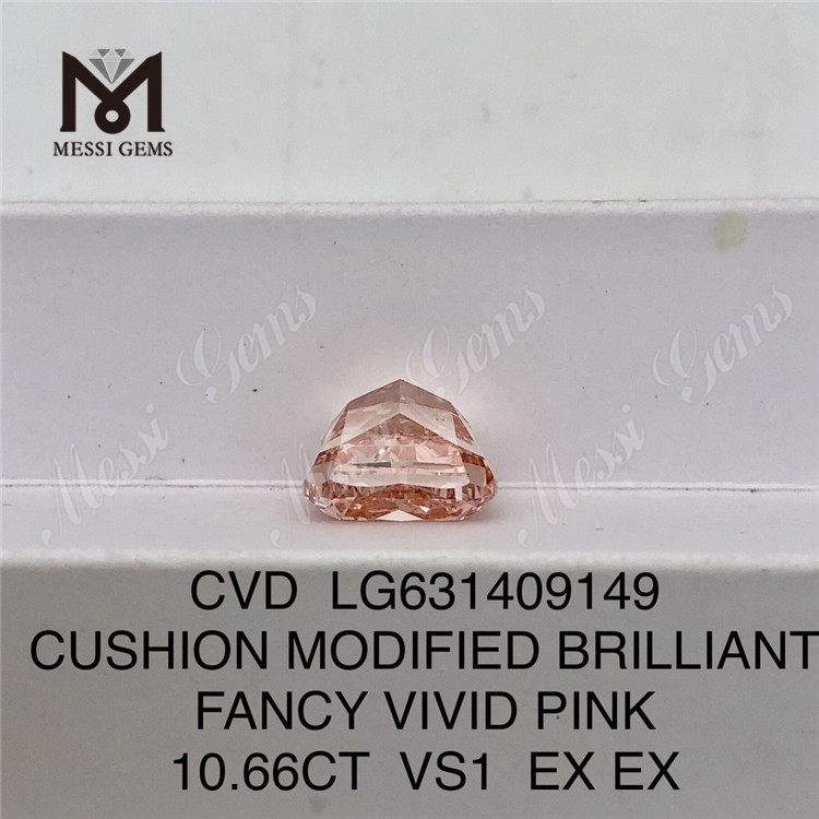 10.66ct vs1 laboratoriedyrket diamant Fancy levende pink pude Modificeret strålende CVD diamant丨Messigems LG631409149