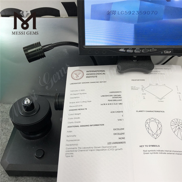 4.24CT pæreskårne IGI Diamond E VVS1 EX EX CVD LG592359070丨Messigems