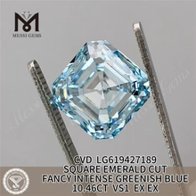 10.46CT SQUARE EMERALD Lab Diamond FANCY INTENSE GREENISH BLUE VS1 CVD LG619427189丨Messigems 