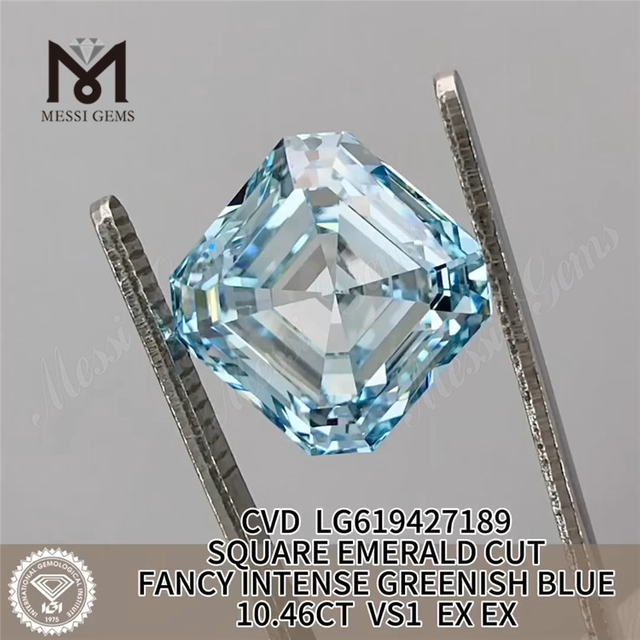 10.46CT SQUARE EMERALD Lab Diamond FANCY INTENSE GREENISH BLUE VS1 CVD LG619427189丨Messigems 