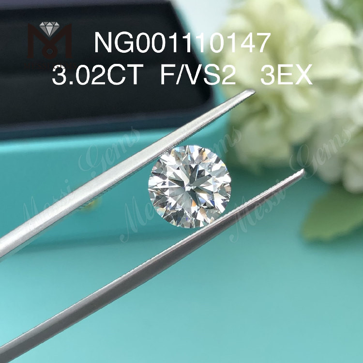 3,02 ct F VS2 Runde laboratoriedyrkede diamanter til salg