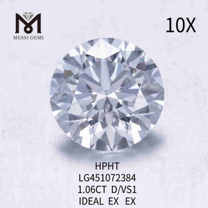 1.06ct D menneskeskabt diamant VS RD løs laboratoriedyrket diamant HPHT