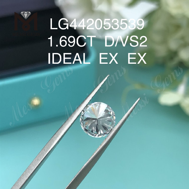 1,69 karat D VS2 Rund IDEAL EX EX løse mandskabte diamanter