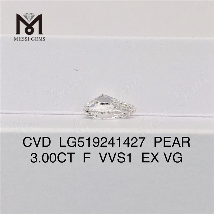 3CT F VVS1 EX VG CVD Lab Grown Diamond Pæreform Lab Diamond 