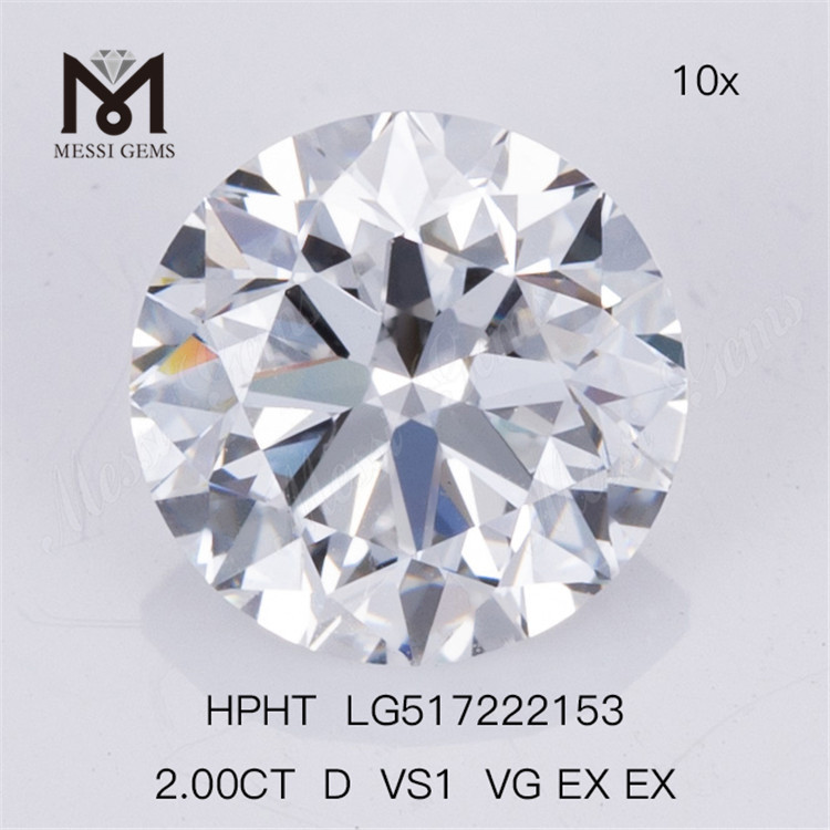 2.00CT D VS1 VG EX EX laboratoriedyrket diamant HPHT Rund laboratoriediamant 