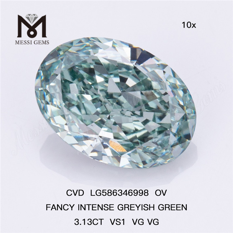 3 karat Oval Fancy Green Diamond OV FANCY INTENSE GREYIG GREEN CVD LG586346998 