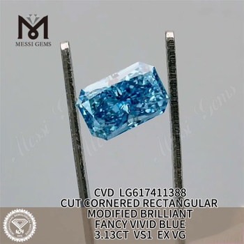 3.13CT VS1 EX VG RECTANGULAR FANCY VIVID BLUE CVD IGI lab skabte diamanter LG617411388丨Messigems