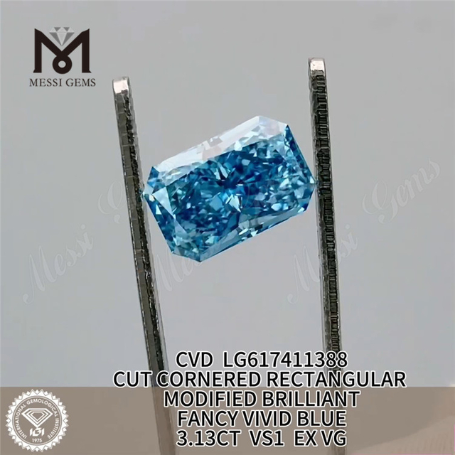 3.13CT VS1 EX VG RECTANGULAR FANCY VIVID BLUE CVD IGI lab skabte diamanter LG617411388丨Messigems
