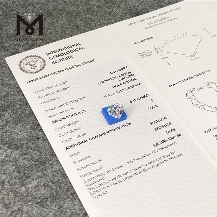 5.19CT F HS VVS2 CVD bedste pris på laboratoriedyrkede diamanter LG611369596丨Messigems