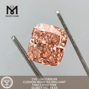 10.66ct vs1 laboratoriedyrket diamant Fancy levende pink pude Modificeret strålende CVD diamant丨Messigems LG631409149