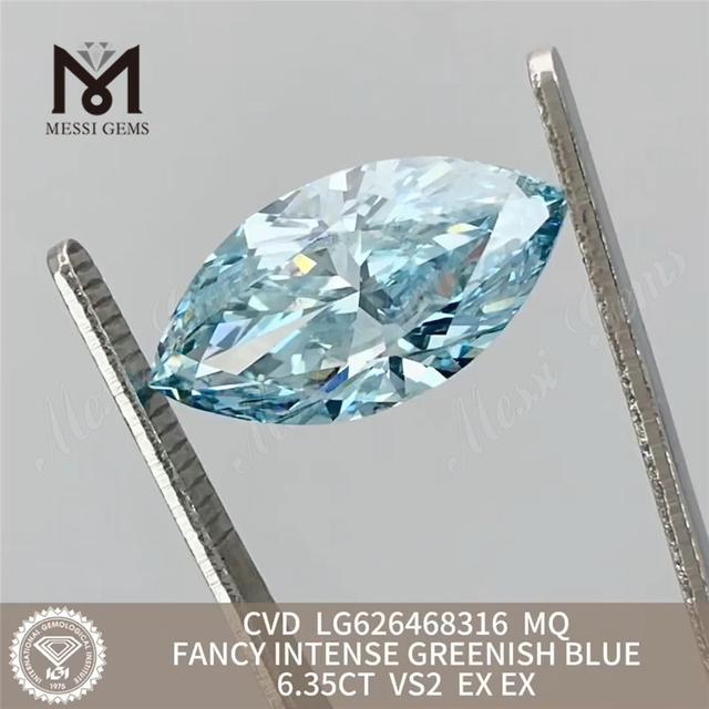 6.35CT FANCY INTENSE GREENISH Blå dyrkede diamanter MQ CVD LG626468316丨Messigems