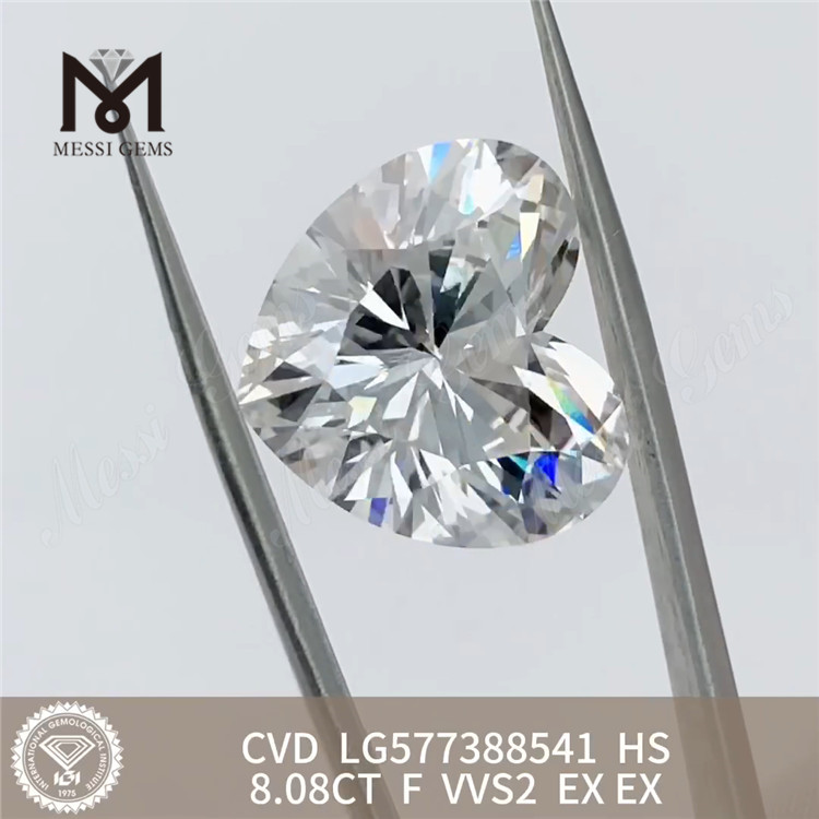 8.08ct F VVS2 Ex Hs Hjerteform CVD Fabricated Diamonds LG577388541 丨 Messigems