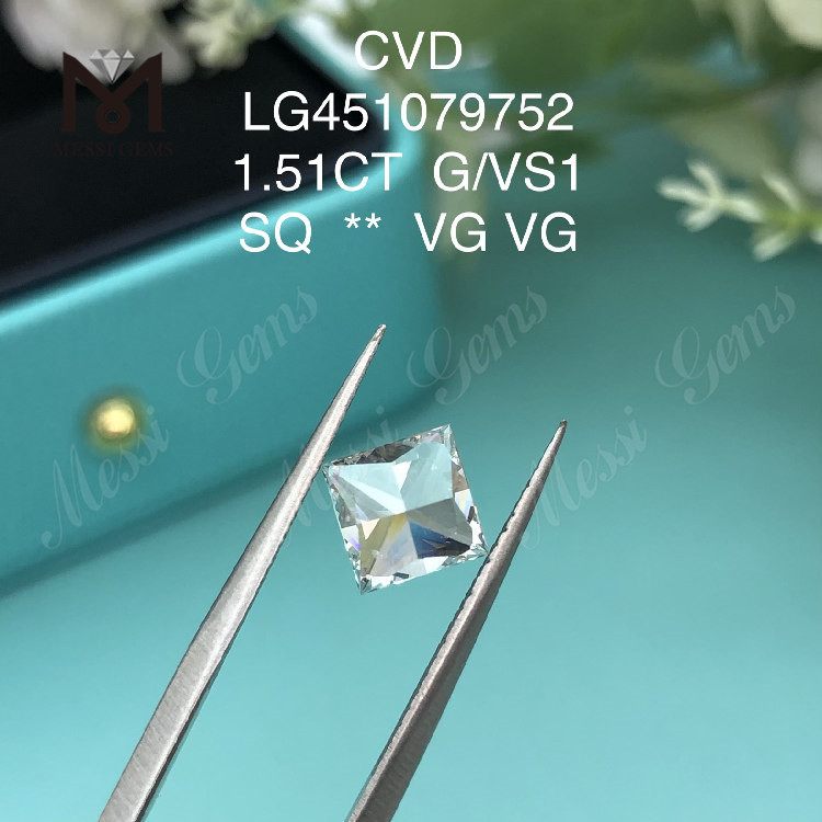 1,51 karat G VS1 HPHT PRINCESS CVD laboratoriedyrkede diamanter
