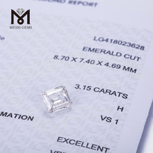 hpht lab skabte diamanter 3,15 karat H VSI1 EX hvid EMERALD CUT hpht