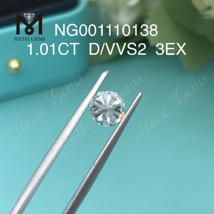 1.01ct VVS2 D RD Lab dyrket diamant EX Cut Grade