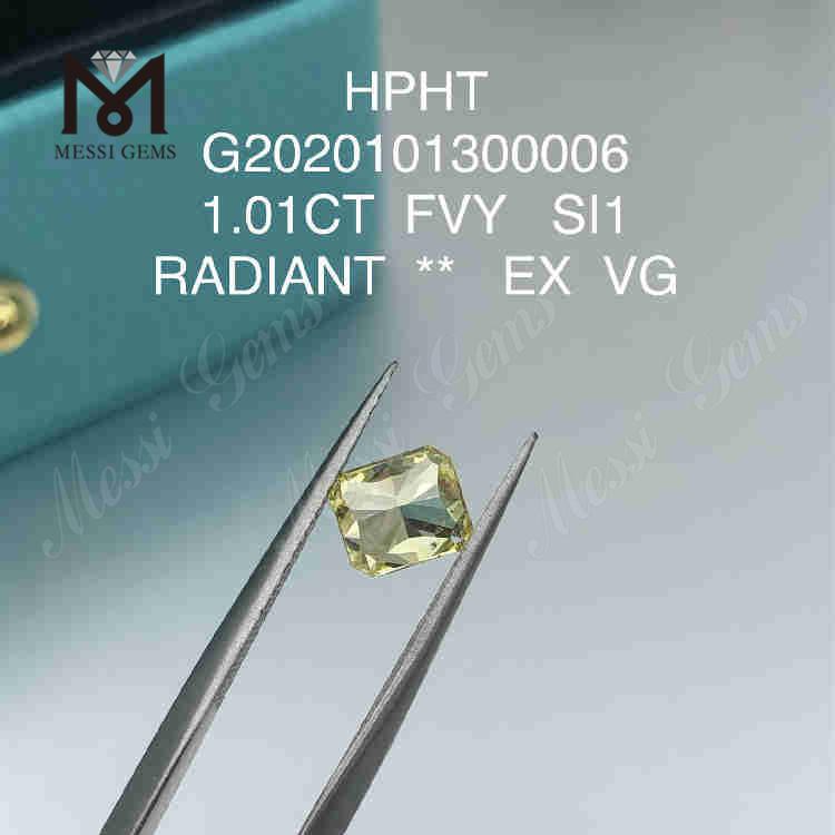 1.01ct FVY Radiant cut løs lab dyrket diamant VG