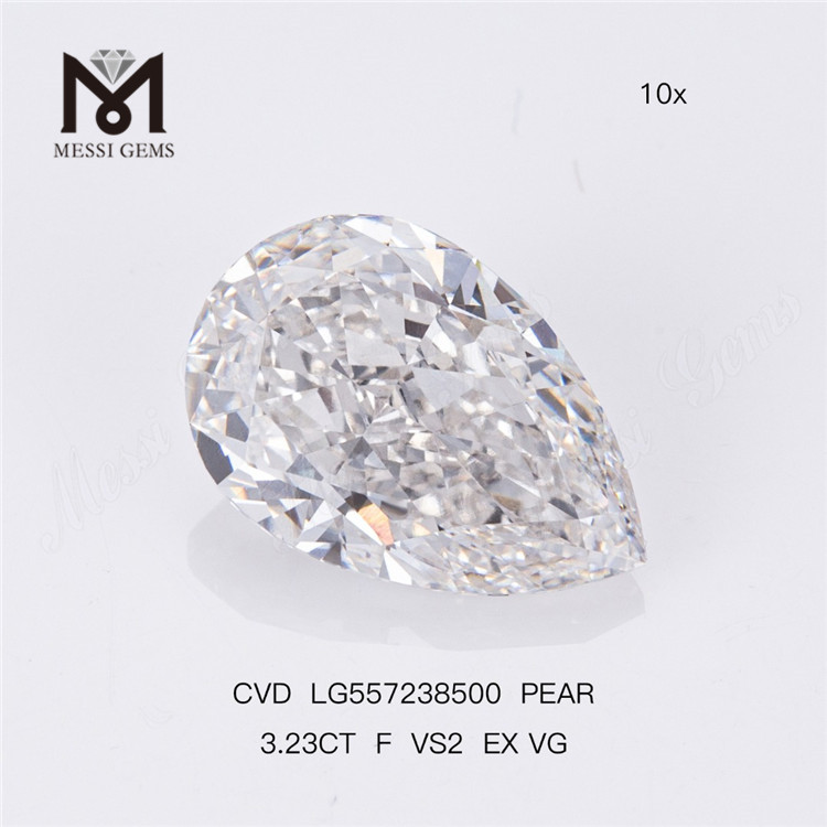 3.23CT F VS2 EX VG CVD PEAR lab dyrket diamant høj kvalitet
