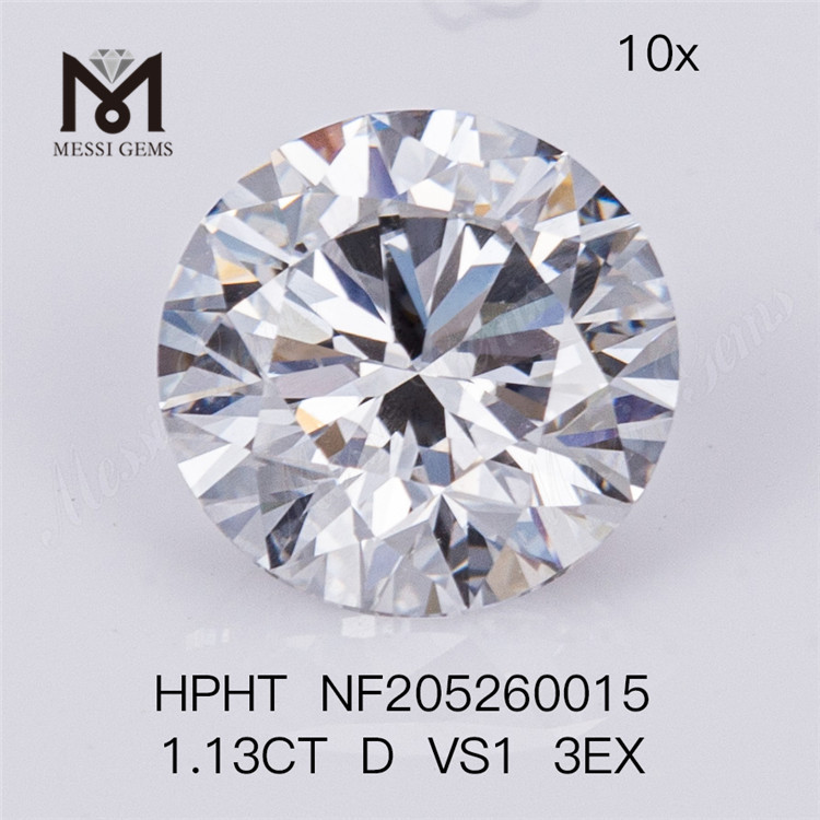 1.13ct D VS1 løs syntetisk rund brillantslebet HPHT 3EX Lab dyrket diamant til ring