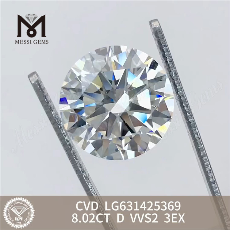 8.02CT hvid diamanten lab rund D VVS2 3EX IGI LG631425369丨Messigems 