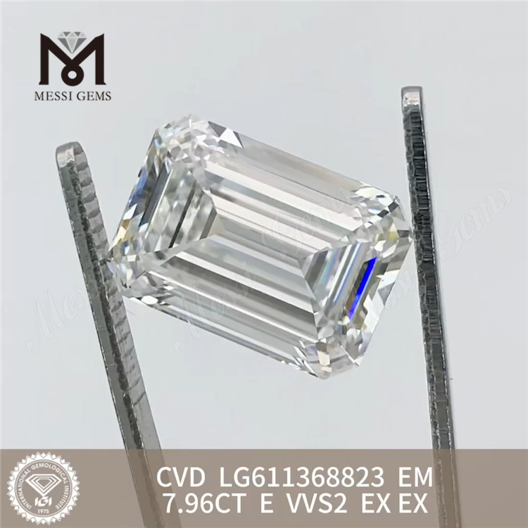 7.96CT E VVS2 smaragdskåret diamantlaboratoriet CVD LG611368823丨Messigems 