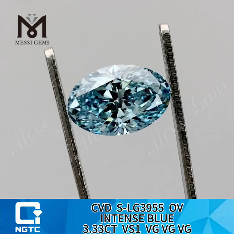 3.33CT VS1 INTENSE BLUE lab oval diamant Renhed og perfektion丨Messigems CVD S-LG3955