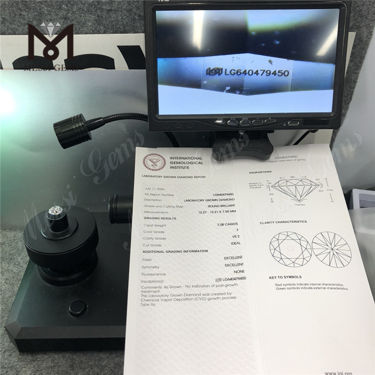 7.08CT F VS2 ID store laboratorieskabte diamanter CVD LG640479450丨Messigems 