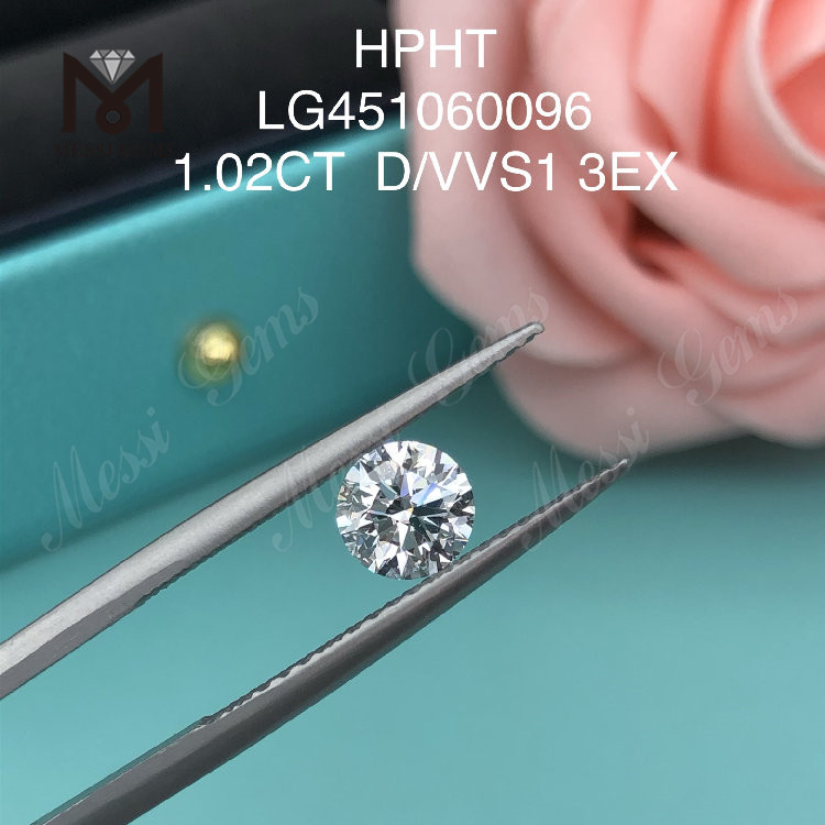 1,02 karat D VVS1 rund EX Cut Grade laboratoriedyrket diamant HPHT