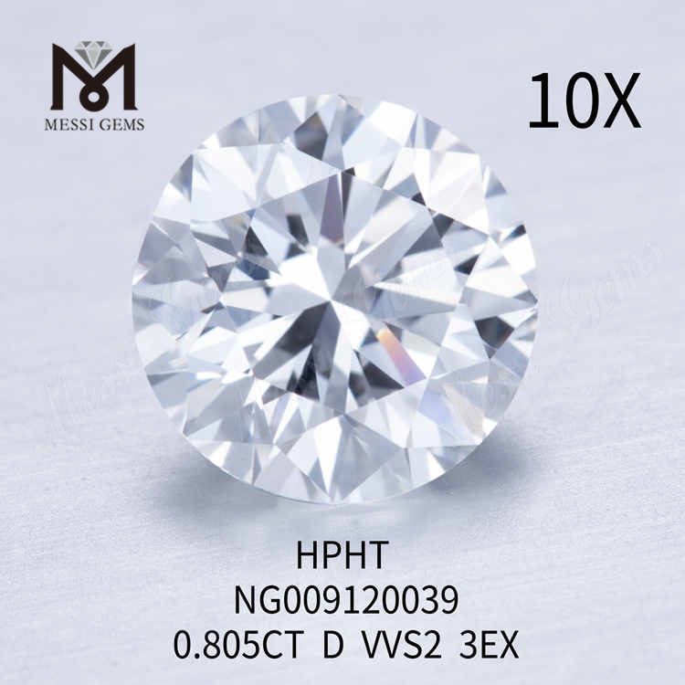 0.805CT D VVS2 hvid rund laboratoriedyrket diamant 3EX