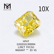 1.09ct FVY/SI1 Radiant cut lab dyrket diamant EX